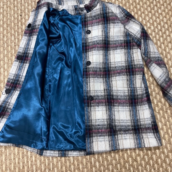 Kenneth Cole NY Wool Blend Plaid Coat Snap Closure Collar Women Sz L  NWT - Picture 10 of 15